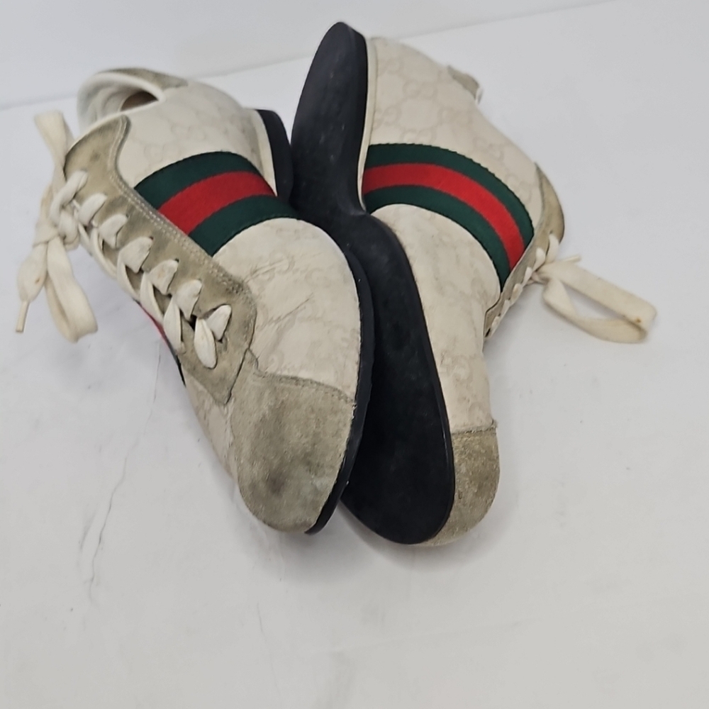 Gucci Cream Suede And Leather Web Low Top Sneakers Size 7.5 US - Picture 7 of 11